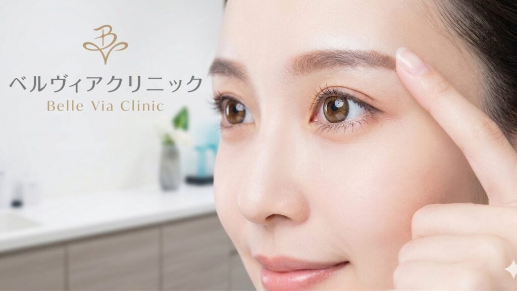 Leica（ライカ）社製手術用顕微鏡を駆使した眼瞼手術（眉下切開・眼瞼下垂・クマ取り）により、自然で明るく開いた女性の目元のアップ。