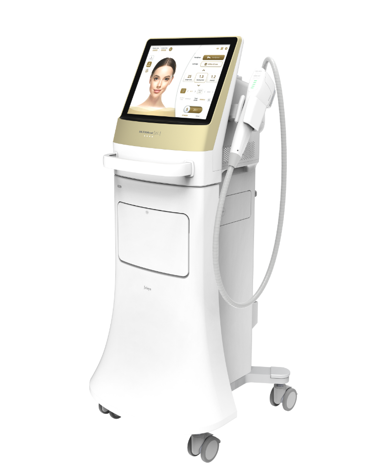 ウルトラセルZi（ULTRAcel Zi）の機器本体。Belle Via Clinic名古屋に導入されているHIFU機器。タッチパネル式の最新型高密度焦点式超音波たるみ治療機