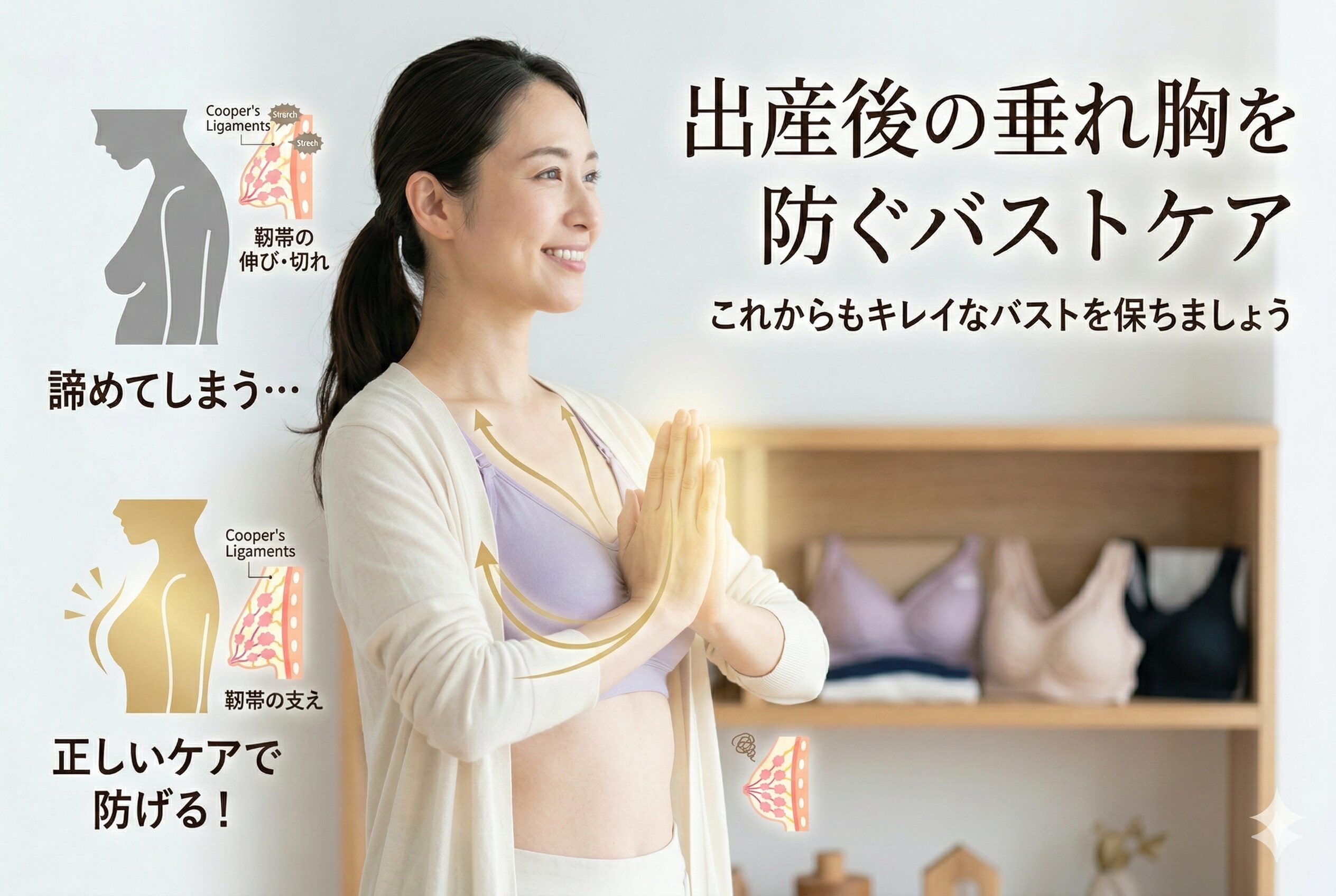 出産後の垂れ胸を防ぐバストケア