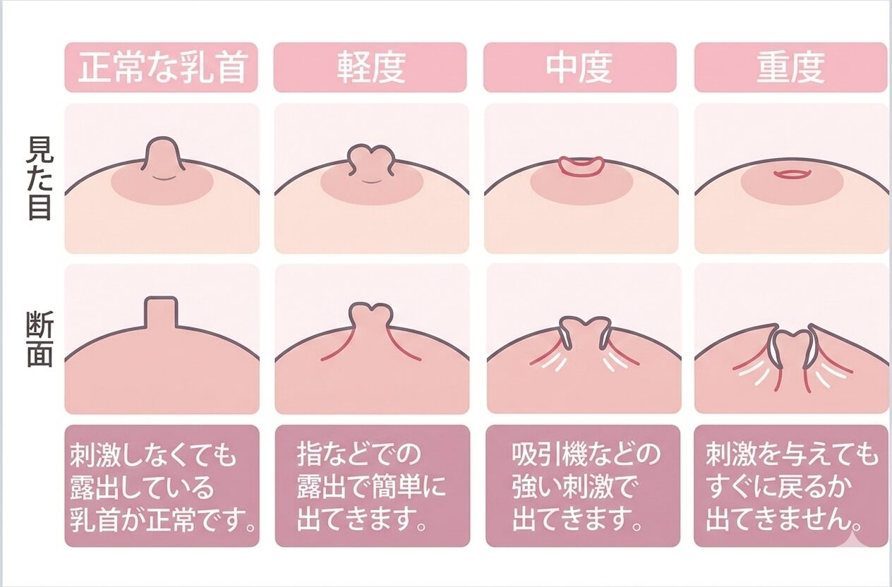 陥没乳頭の重症度グレード分類 軽度・中度・重度の状態 ベルヴィアクリニック名古屋