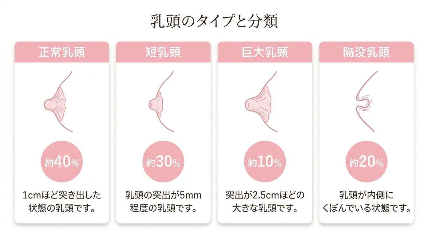 正常乳頭・短乳頭・巨大乳頭・陥没乳頭の種類と割合 ベルヴィアクリニック名古屋