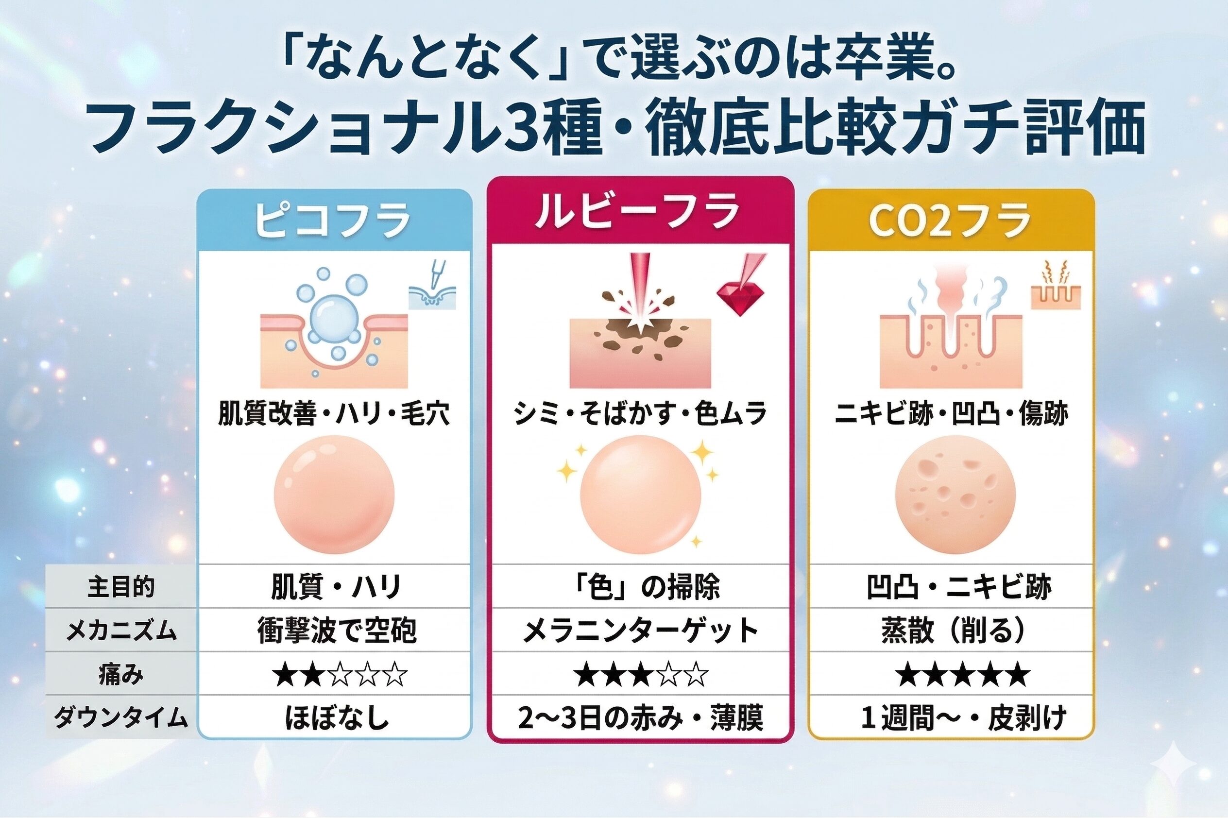 「なんとなく」で選ぶのは卒業。フラクショナル3種・徹底比較ガチ評価